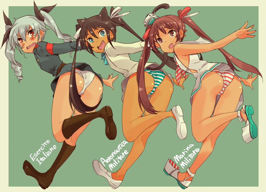 anchovy, libeccio, and francesca lucchini (kantai collection and 3 more) drawn by suo_(sndrta2n)