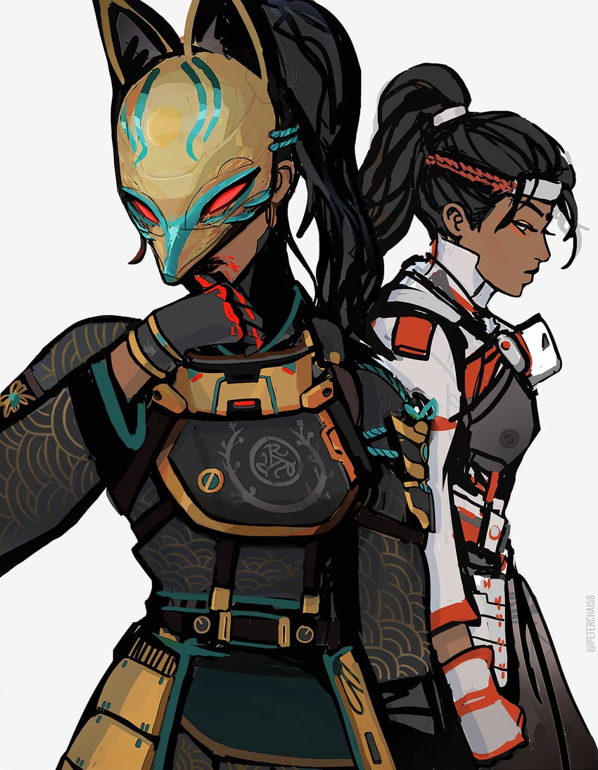 rampart, crafty kitsune rampart, and sly fox rampart (apex legends) drawn by peter_chai