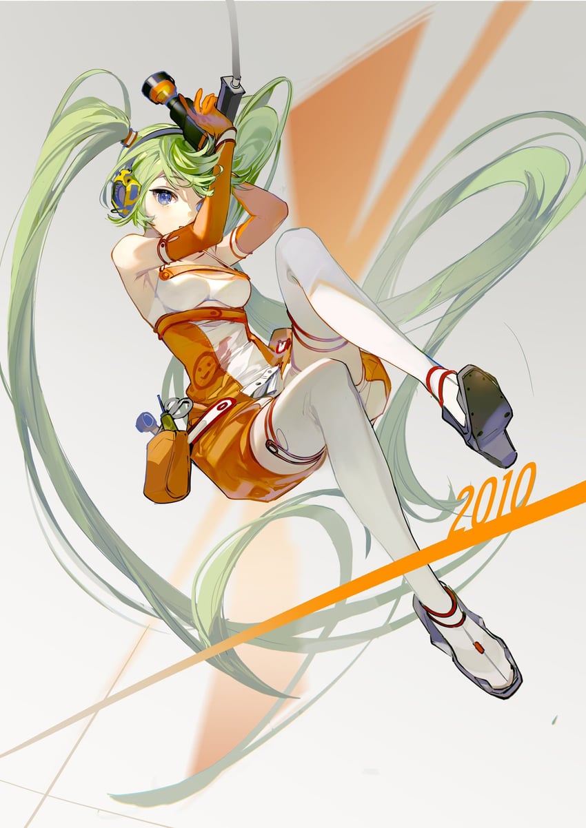 hatsune miku and racing miku (vocaloid and 1 more) drawn by rumoon