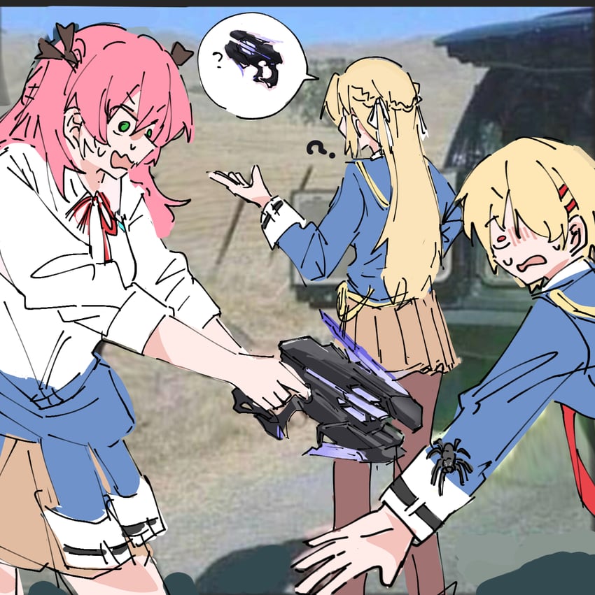 kayamori ruka, toujou tsukasa, and aikawa megumi (heaven burns red) drawn by rantan_0925