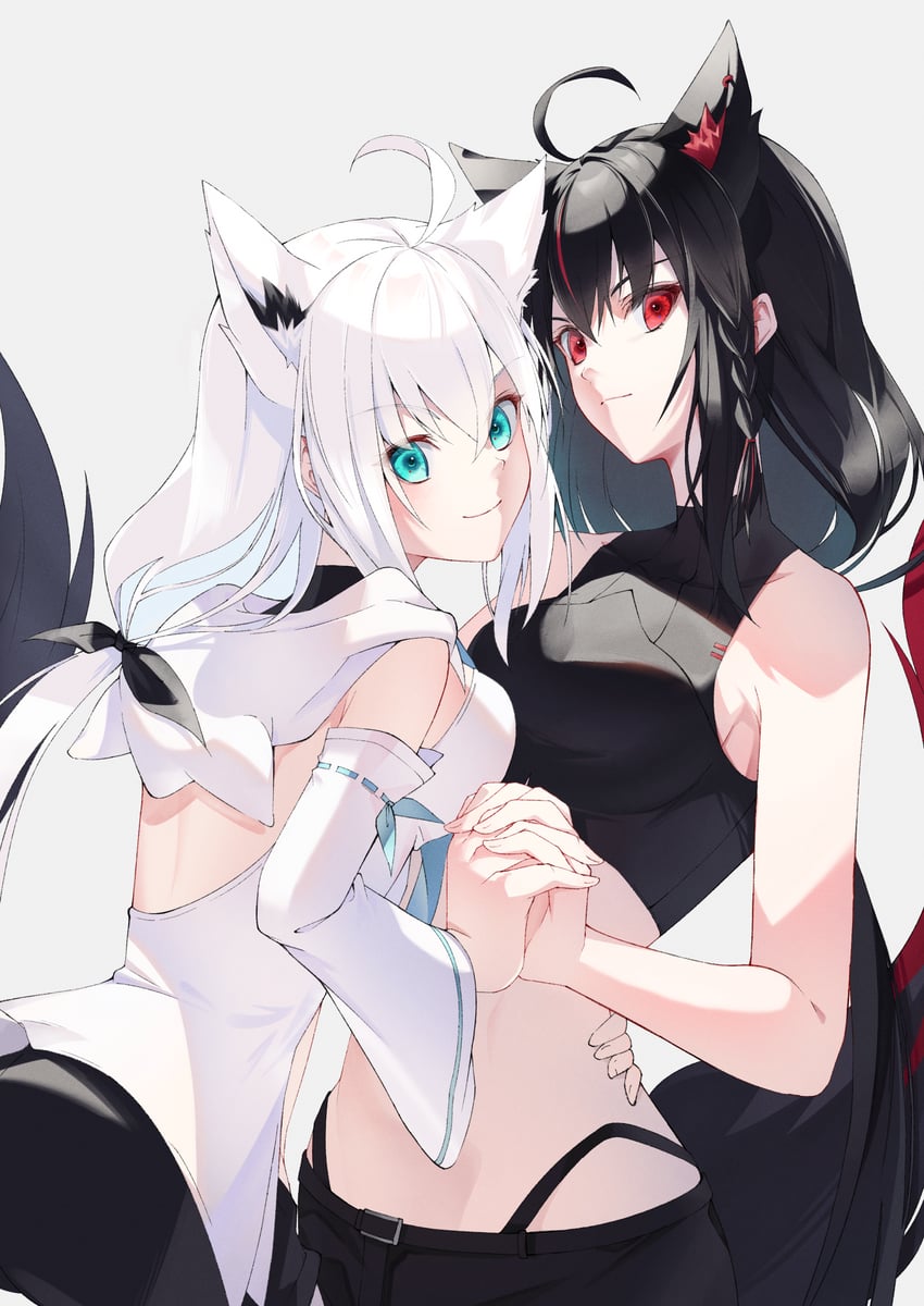 shirakami fubuki and kurokami fubuki (hololive) drawn by marbo_(saico556)