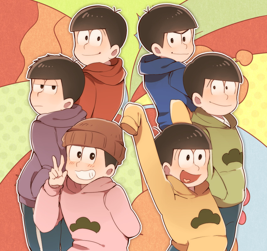 matsuno osomatsu, matsuno karamatsu, matsuno ichimatsu, matsuno jyushimatsu, matsuno choromatsu, and 1 more (osomatsu and 1 more)