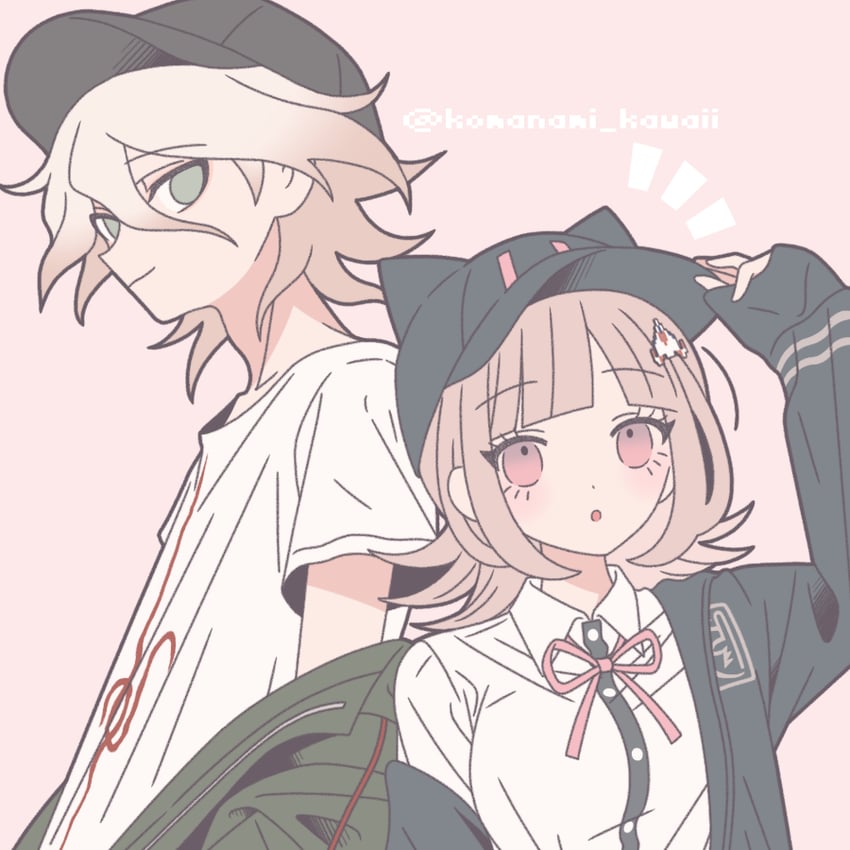 nanami chiaki and komaeda nagito (danganronpa and 2 more) drawn by komanami_kawaii