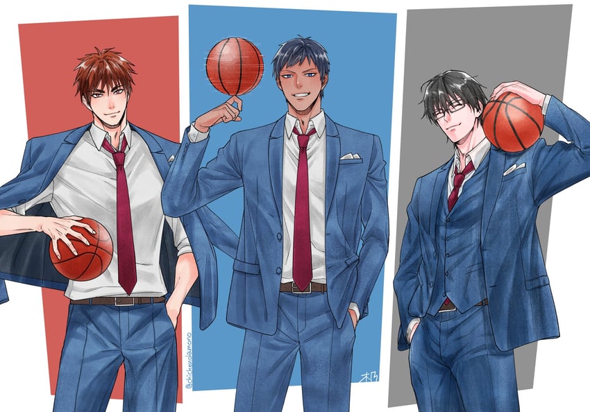 aomine daiki, kagami taiga, and imayoshi shouichi (kuroko no basuke) drawn by kino_koo