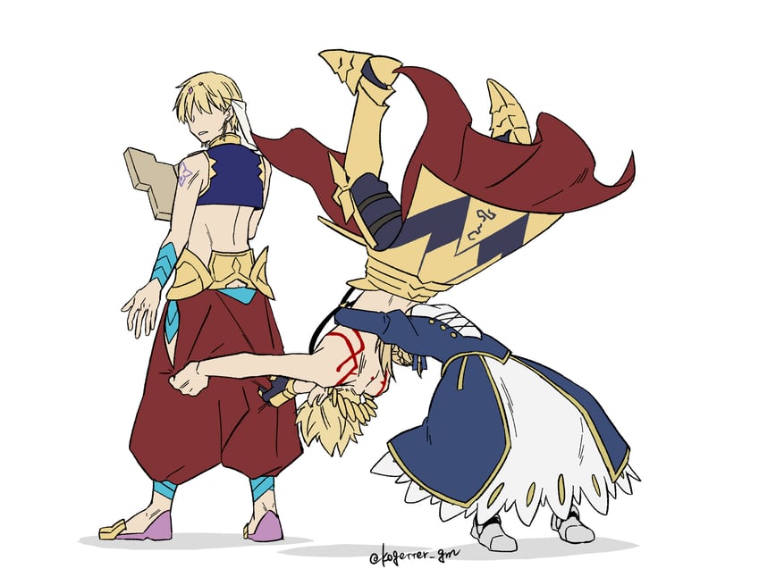 artoria pendragon, saber, and gilgamesh (fate and 1 more) drawn by moonlight_0423