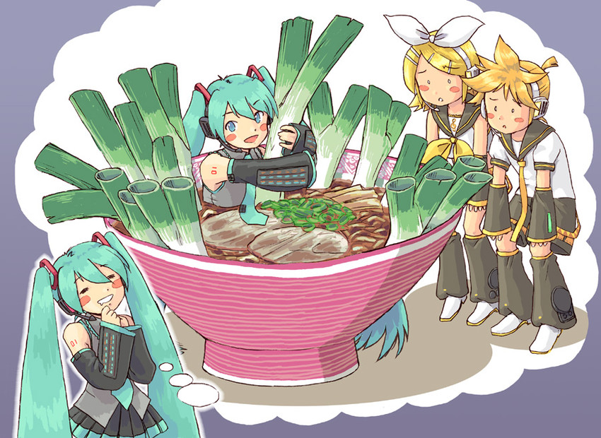 hatsune miku, kagamine rin, and kagamine len (vocaloid) drawn by kyoten_(pixiv11029)