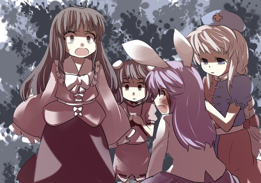 reisen udongein inaba, houraisan kaguya, inaba tewi, and yagokoro eirin (touhou) drawn by gaoo_(frpjx283)