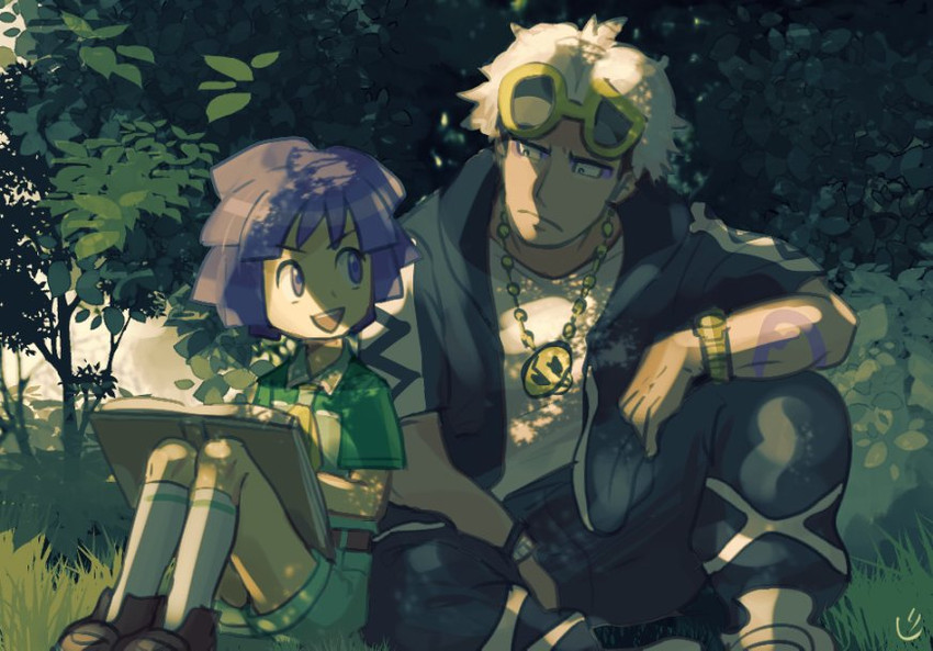 guzma and bugsy (pokemon and 2 more) drawn by niji_(shihio)