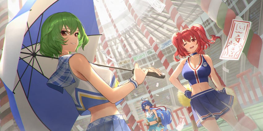 kazami yuuka, onozuka komachi, and yorigami shion (touhou and 1 more) drawn by takubon