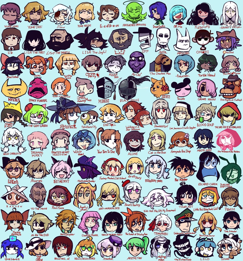 omori, madotsuki, ib, urotsuki, sabitsuki, and 98 more (omori and 102 more) drawn by cosmo_and_wadda