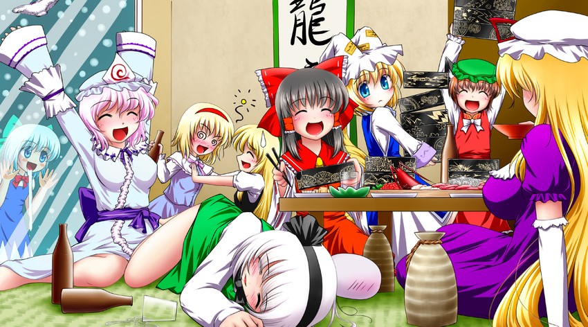 hakurei reimu, kirisame marisa, konpaku youmu, alice margatroid, cirno, and 4 more (touhou) drawn by yami_no_kohaku