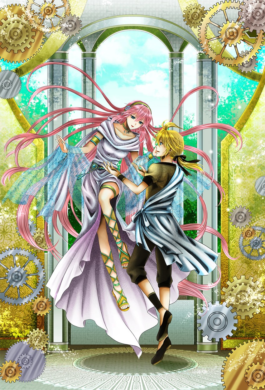kagamine len and megurine luka (vocaloid) drawn by wool_(kurokrkr)
