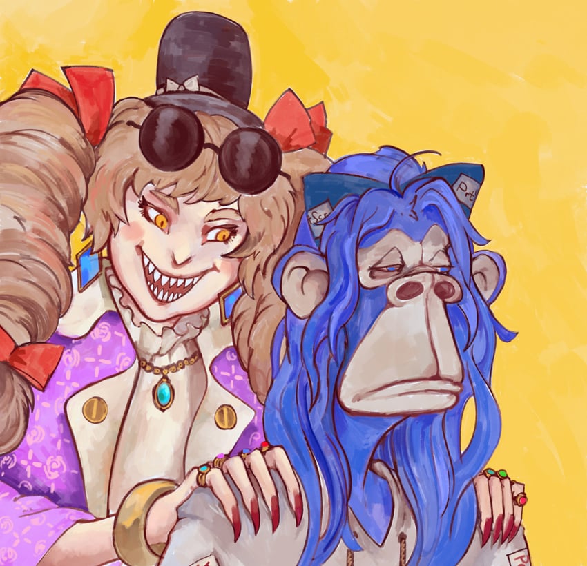 yorigami shion, yorigami jo'on, and bored ape (touhou and 1 more) drawn by armpitcore420