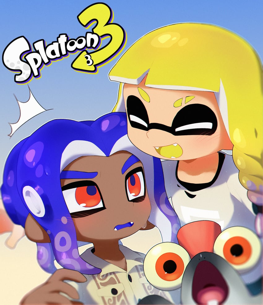 inkling player character, inkling girl, octoling player character, octoling boy, smallfry, and 2 more (splatoon and 1 more) drawn by ichijip_app