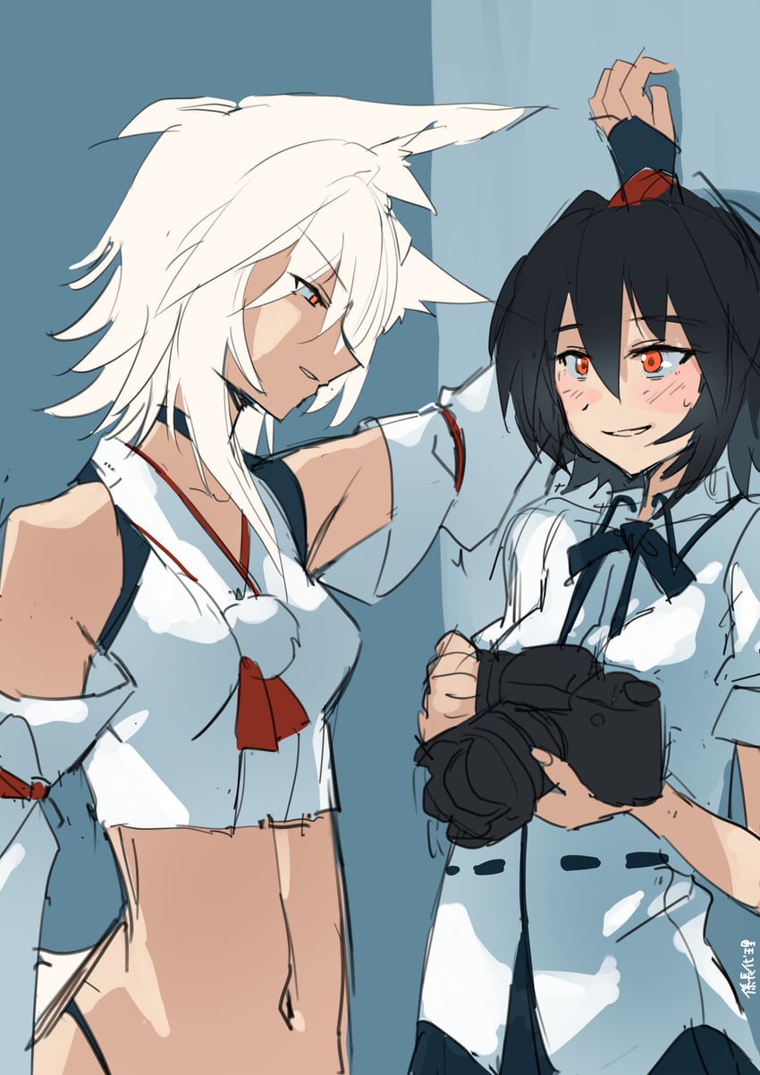 shameimaru aya and inubashiri momiji (touhou) drawn by kakaricho_dairi
