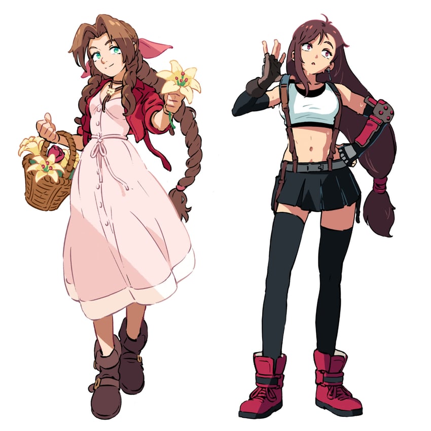 tifa lockhart and aerith gainsborough (final fantasy and 2 more) drawn by kevin_hong