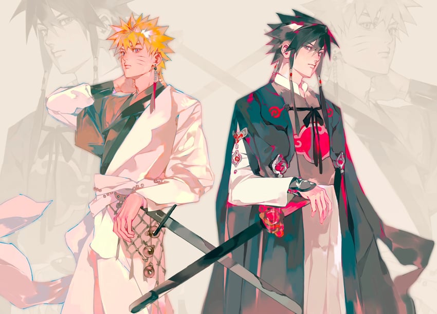 uzumaki naruto and uchiha sasuke (naruto and 1 more) drawn by huan_yang