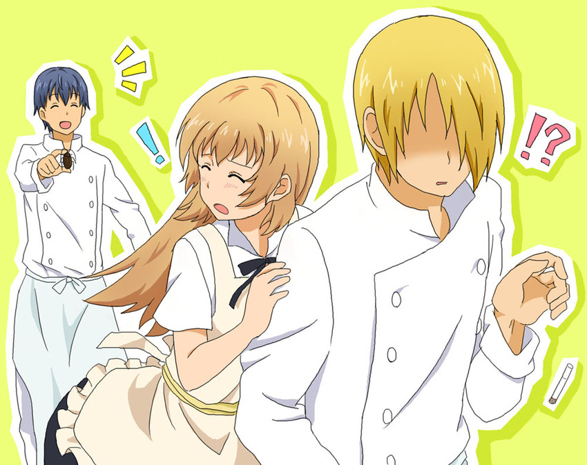 todoroki yachiyo, satou jun, and souma hiroomi (working!!) drawn by donrima