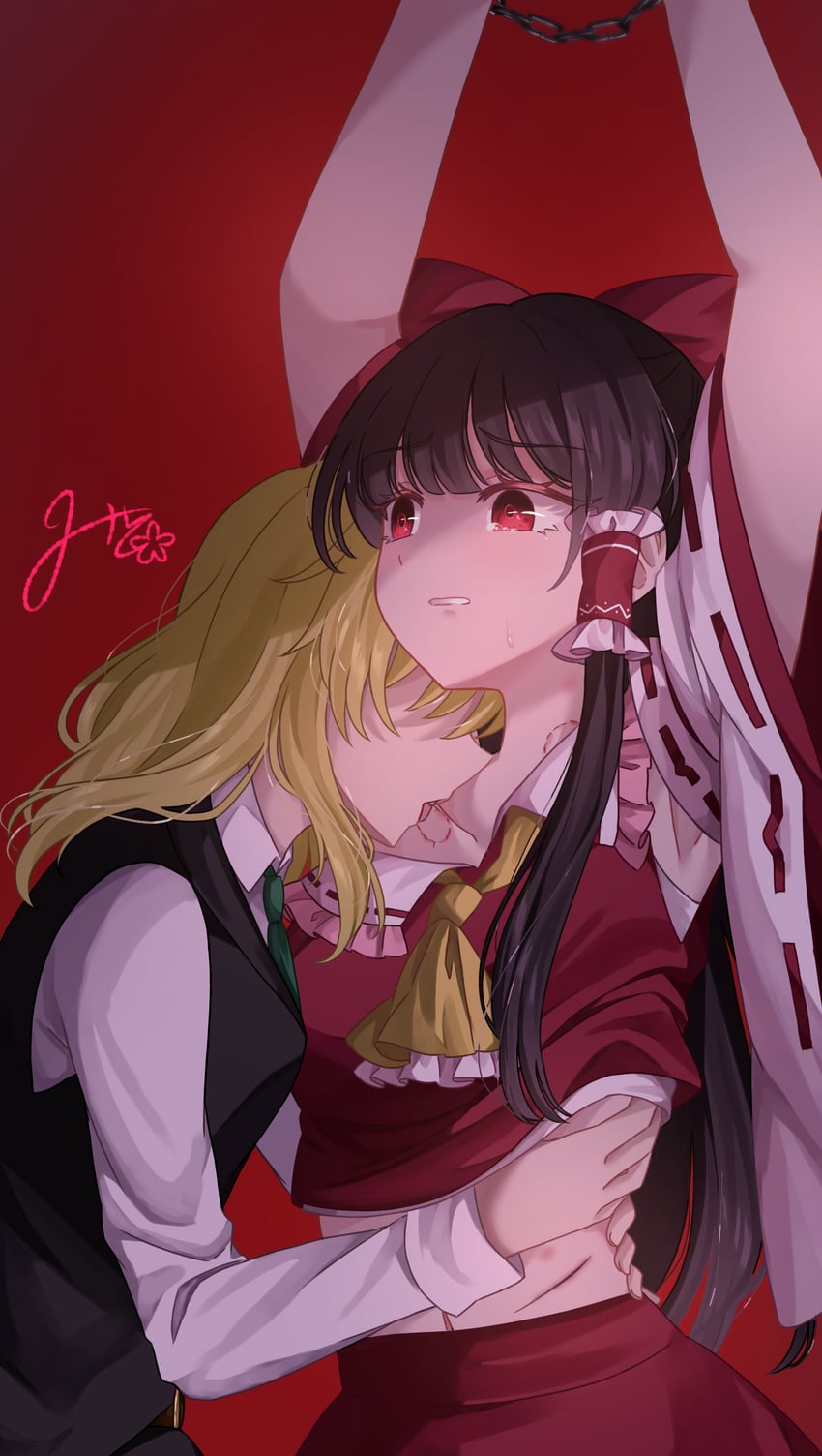 hakurei reimu and kirisame marisa (touhou) drawn by mito_(fate)