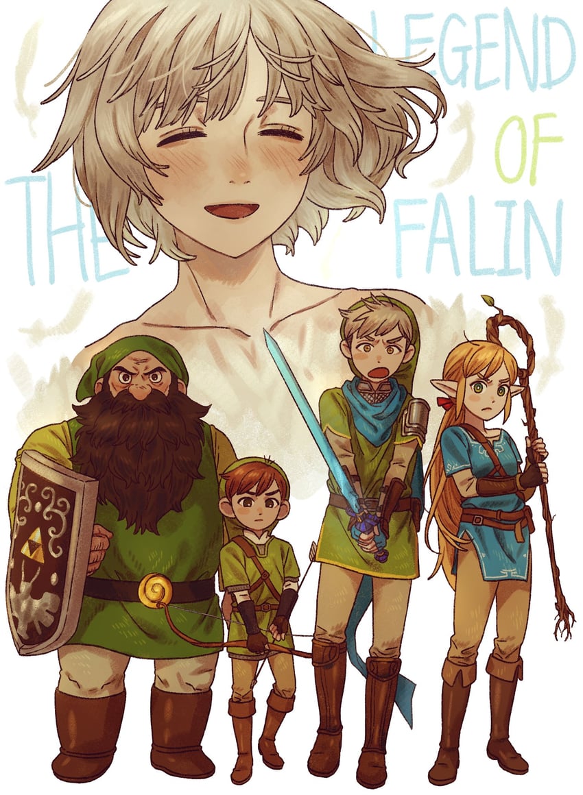 link, princess zelda, marcille donato, falin touden, laios touden, and 2 more (the legend of zelda and 1 more) drawn by jo4hedan