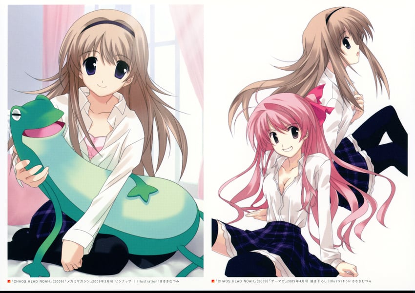sakihata rimi, nishijou nanami, and gero-froggy (chaos;head) drawn by sasaki_mutsumi
