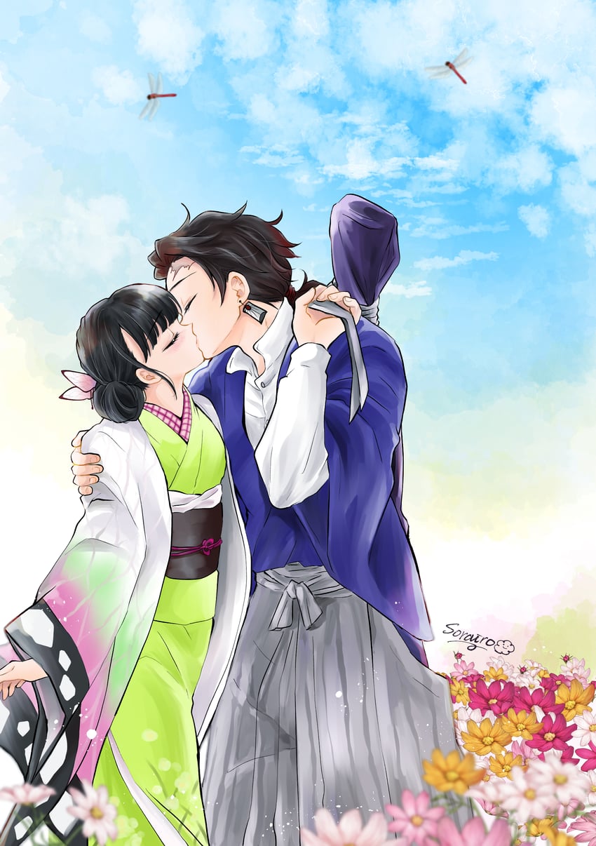 kamado tanjirou and tsuyuri kanao (kimetsu no yaiba) drawn by sky_blue_025250
