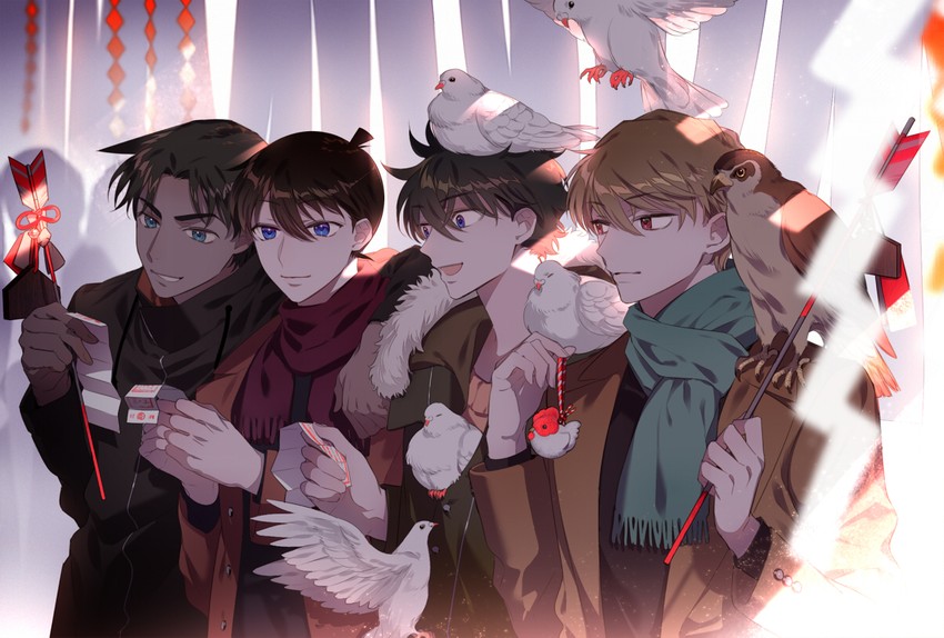 kudou shin'ichi, kuroba kaito, hattori heiji, and hakuba saguru (meitantei conan and 1 more) drawn by kanamura_ren