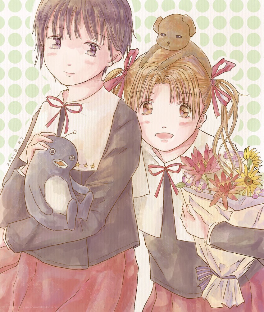 sakura mikan, imai hotaru, mr. bear, and penguin (gakuen alice) drawn by gensou_getsumen_rt