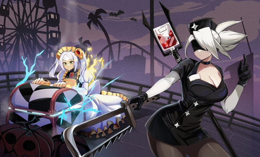 2b, frieren, valentine, and bloody marie (skullgirls) drawn by awee