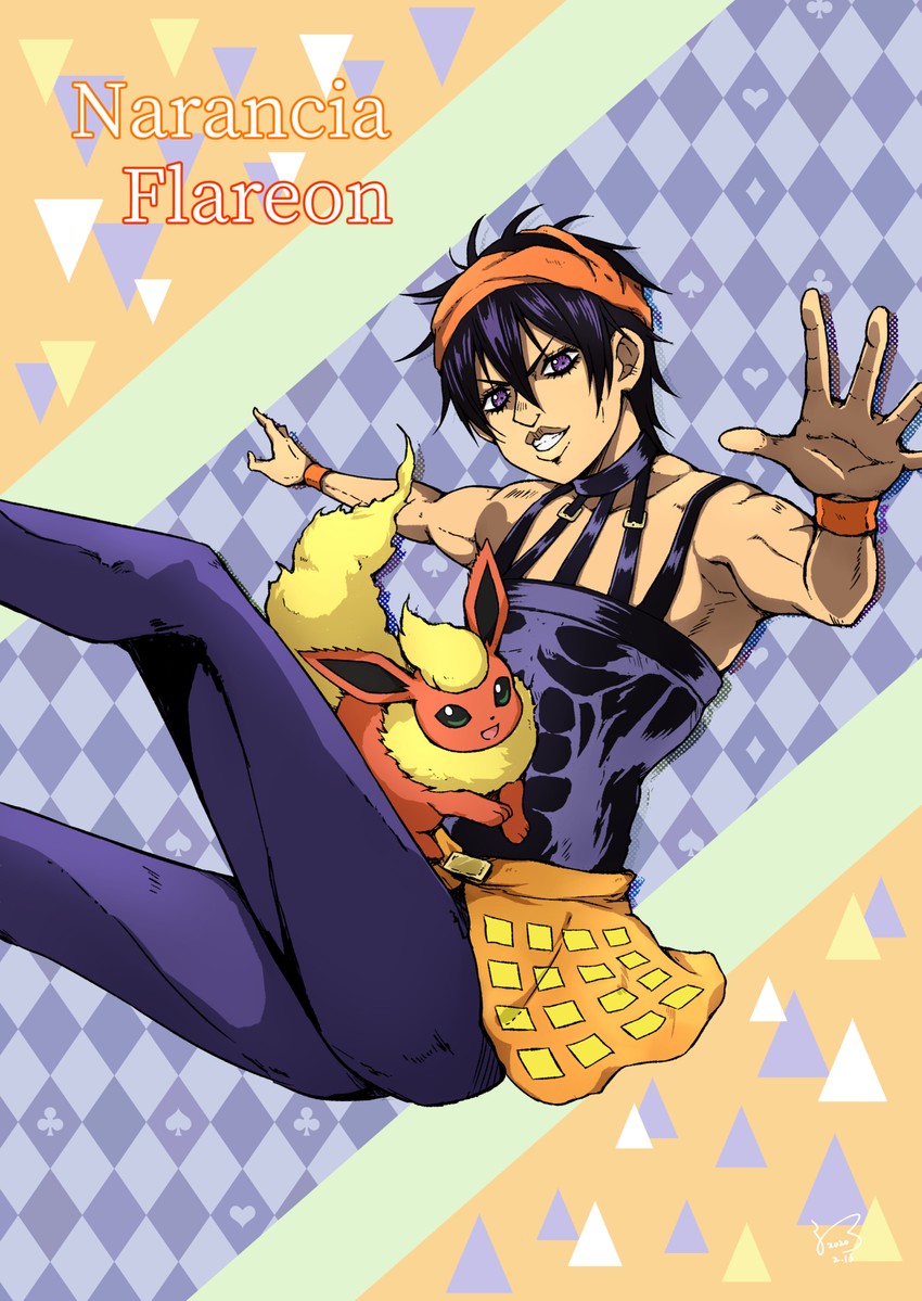 flareon and narancia ghirga (pokemon and 2 more) drawn by kogawa_(kris_386k)