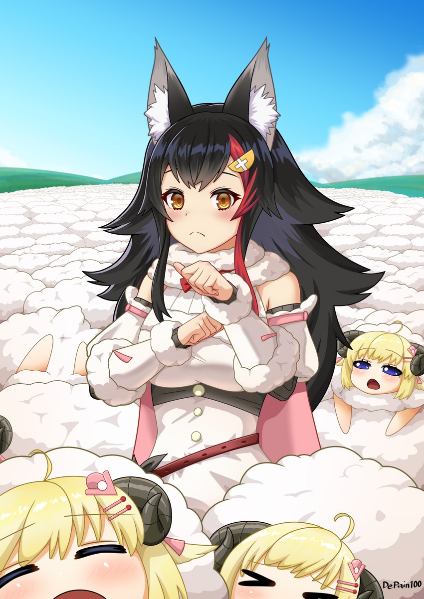 ookami mio and tsunomaki watame (hololive) drawn by nia_depain