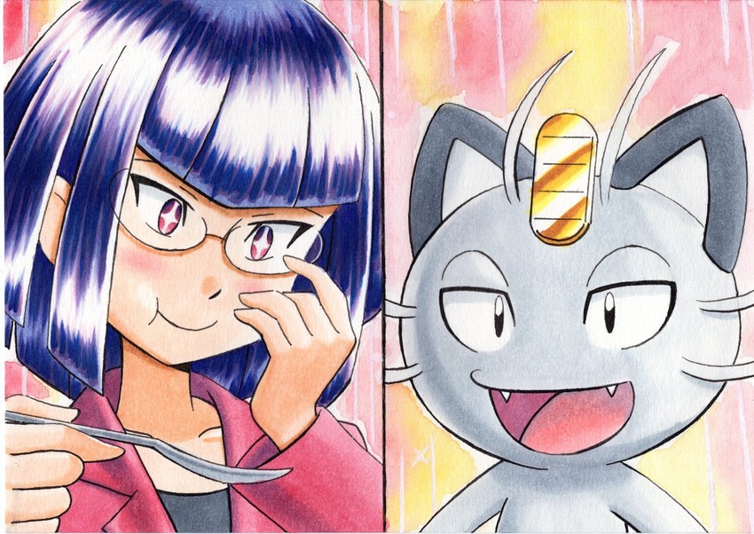 alolan meowth and matori (pokemon and 1 more) drawn by oka_mochi