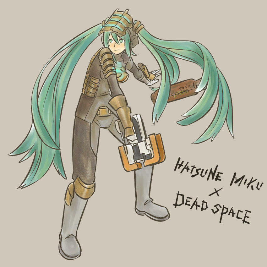 hatsune miku and isaac clarke (vocaloid and 2 more) drawn by hako_live