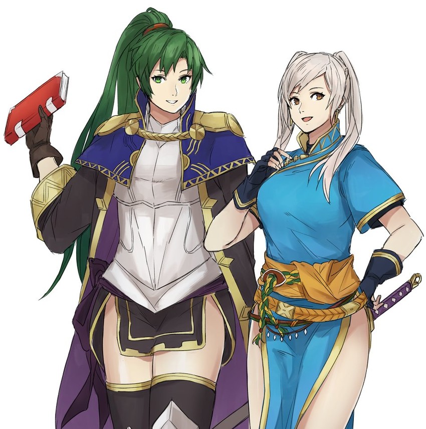 lyn and female robin (fire emblem and 3 more) drawn by kamu_(kamuuei)
