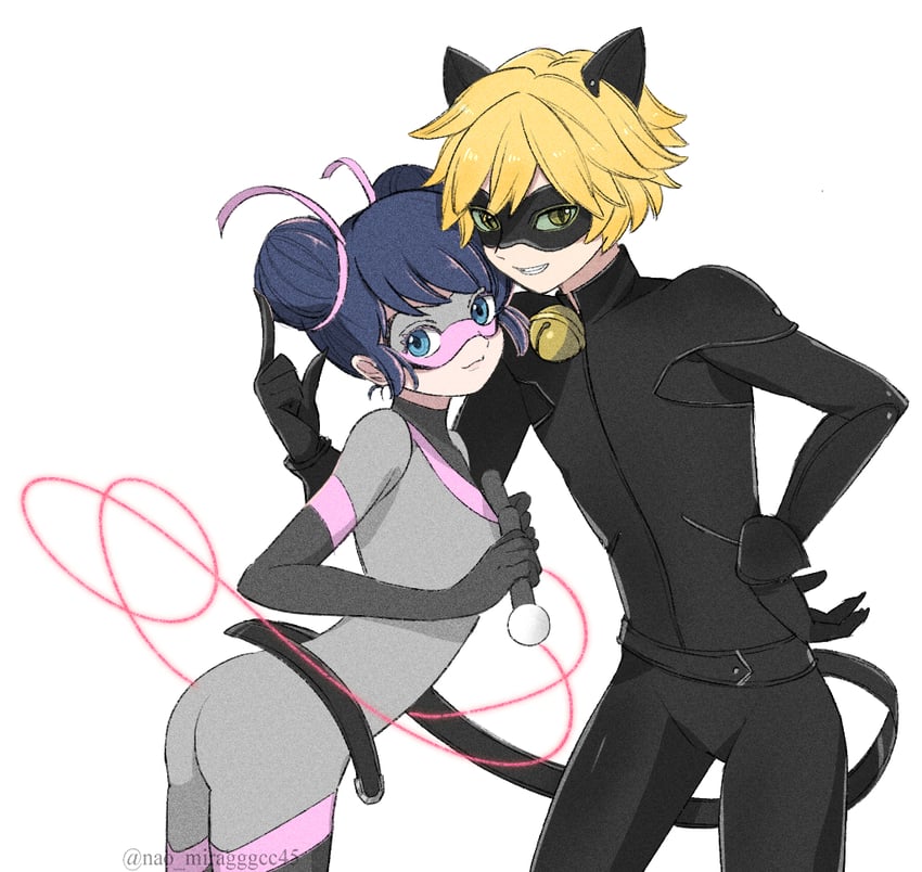 marinette dupain-cheng, adrien agreste, chat noir, and multimouse (miraculous ladybug) drawn by seio_(nao_miragggcc45)