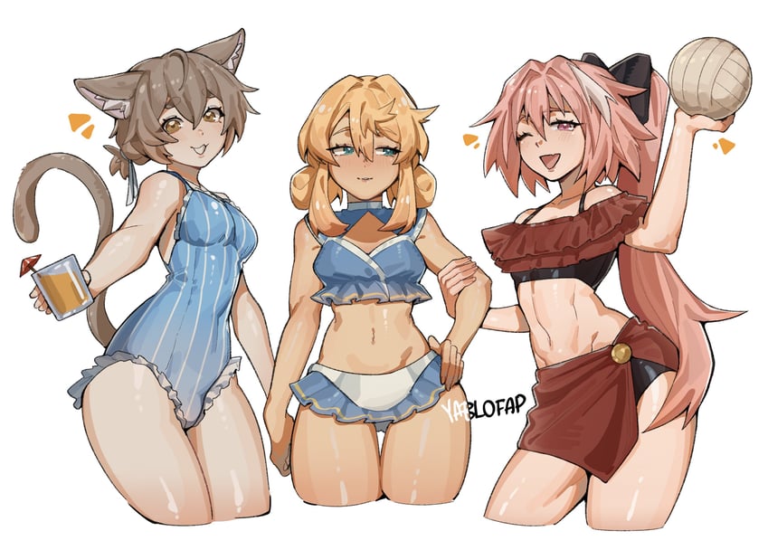 astolfo, bridget, and felix argyle (fate and 3 more) drawn by alohapz