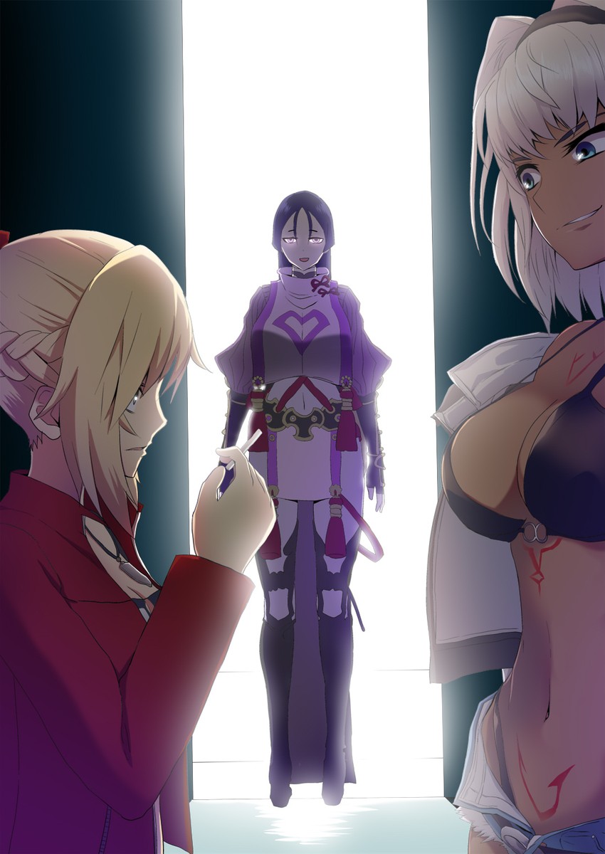 mordred, minamoto no raikou, and caenis (fate and 1 more) drawn by ashino_moto
