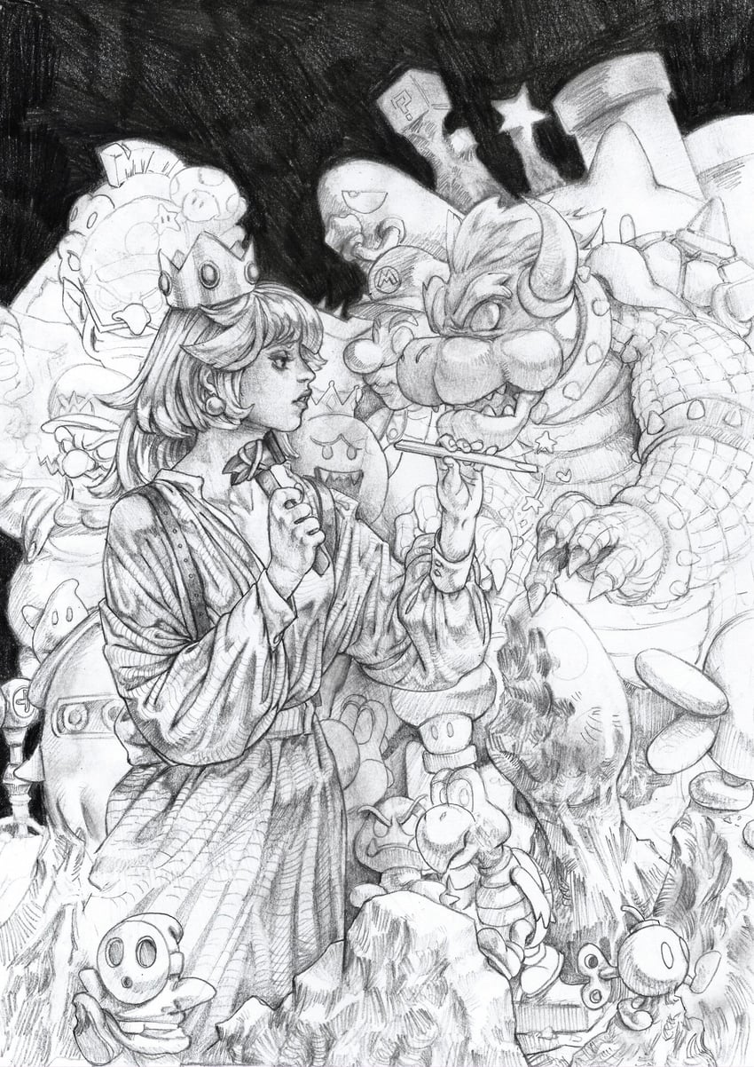 princess peach, mario, bowser, luma, yoshi, and 12 more (mario) drawn by codjax