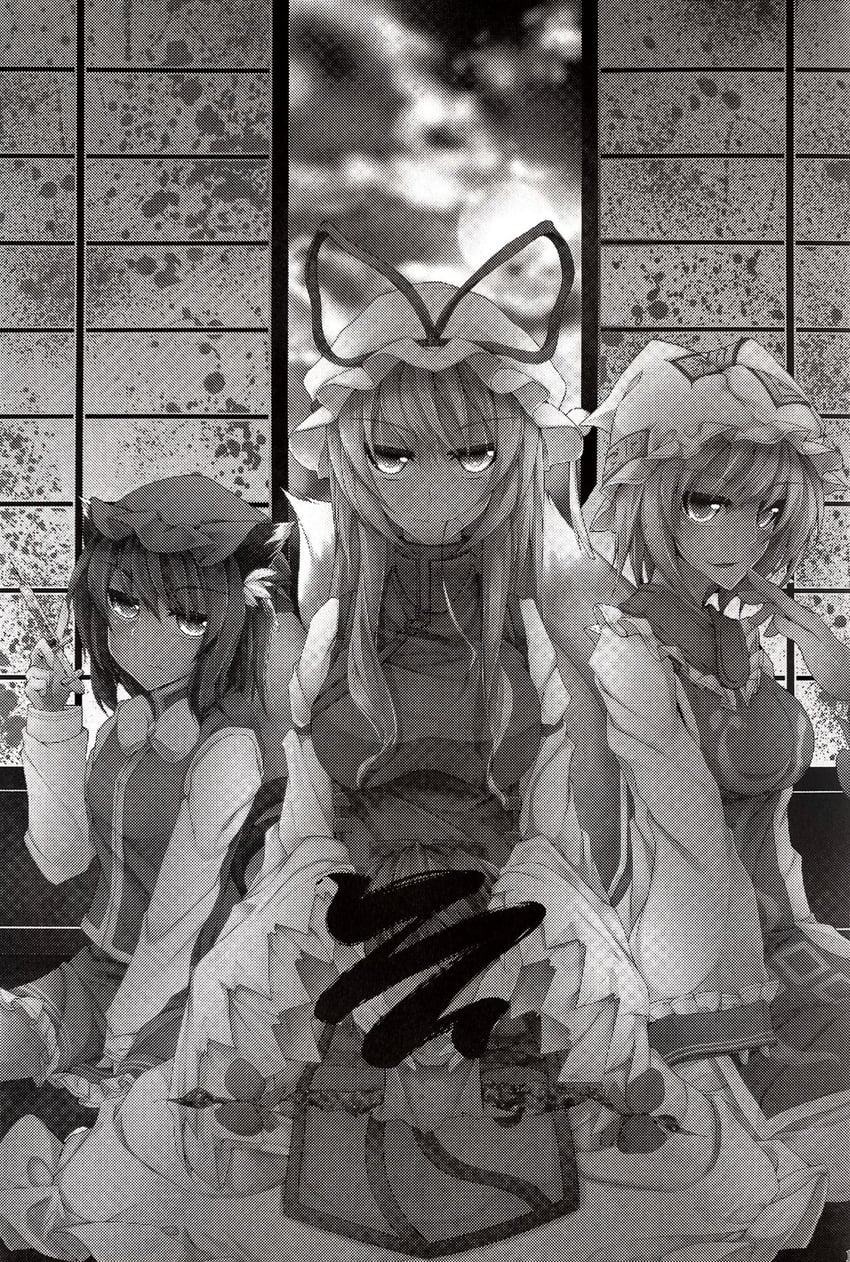 yakumo yukari, yakumo ran, and chen (touhou) drawn by midori_(misuriru8)