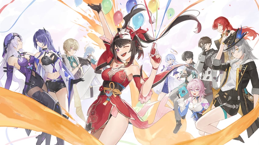 trailblazer, stelle, march 7th, acheron, sparkle, and 5 more (honkai and 1 more) drawn by cotta_(heleif)