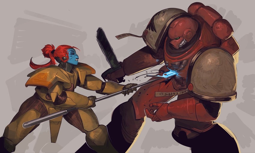 adeptus astartes, t'au, and shadowsun (warhammer 40k) drawn by tungsten_hale