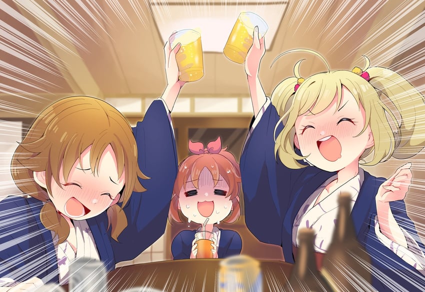 abe nana, sato shin, and katagiri sanae (idolmaster and 1 more) drawn by chobota
