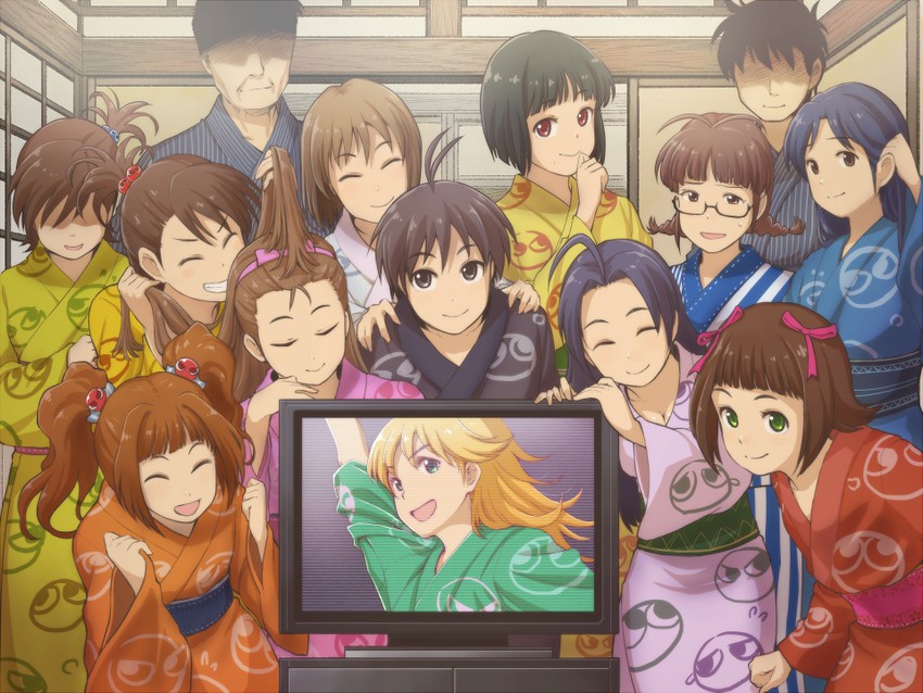 producer, hoshii miki, kisaragi chihaya, amami haruka, kikuchi makoto, and 9 more (idolmaster) drawn by chiaki_rakutarou