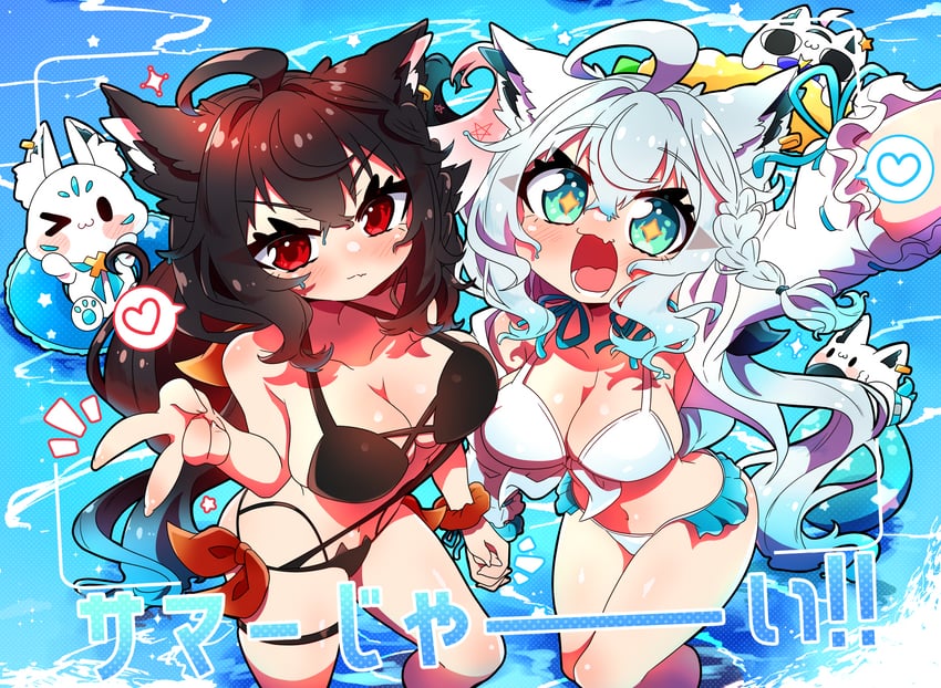 shirakami fubuki, kurokami fubuki, sukonbu, miteiru, and fubuchun (hololive) drawn by sakuramochi_(sakura_frappe)