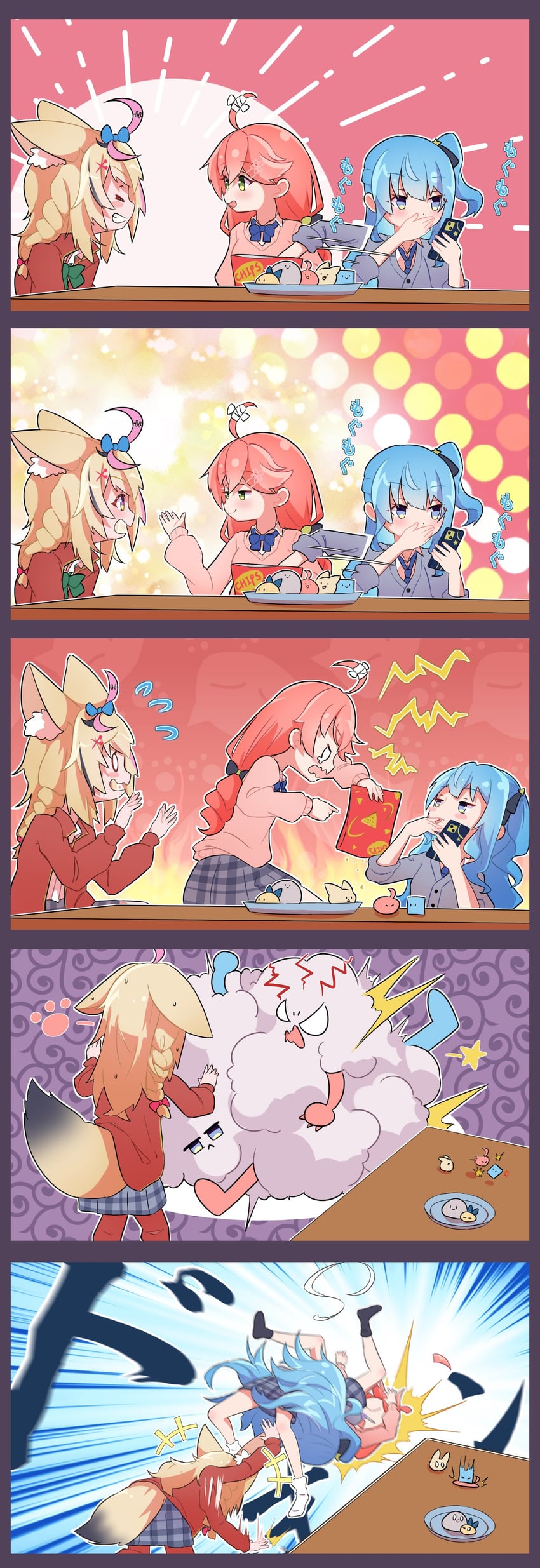 hoshimachi suisei, sakura miko, and omaru polka (hololive and 1 more) drawn by dezhsieh