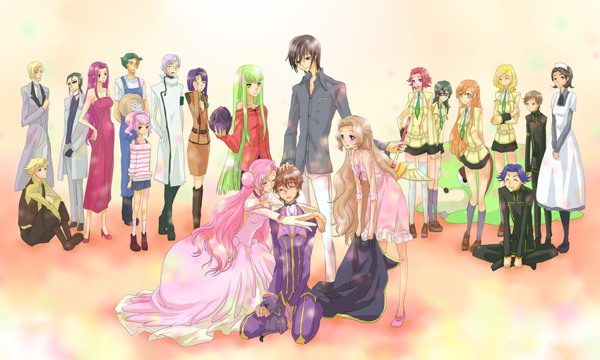 c.c., lelouch vi britannia, kouzuki kallen, kururugi suzaku, nunnally vi britannia, and 17 more (code geass) drawn by watari_(inga_ouhou)