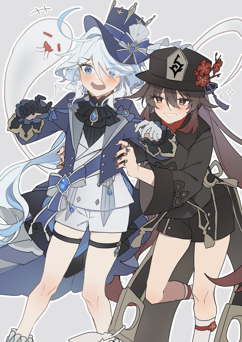 hu tao, furina, and boo tao (genshin impact) drawn by hoshiyui_tsukino