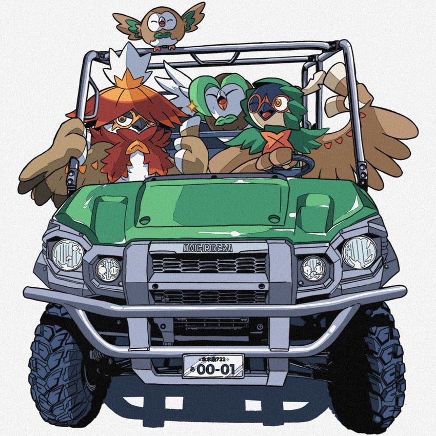 rowlet, decidueye, hisuian decidueye, and dartrix (pokemon) drawn by debudebumetabo