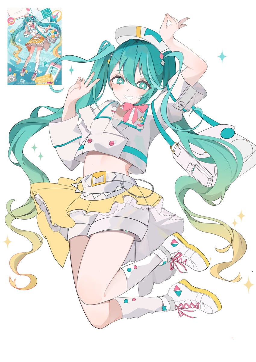 hatsune miku and magical mirai miku (vocaloid and 1 more) drawn by waimoniku