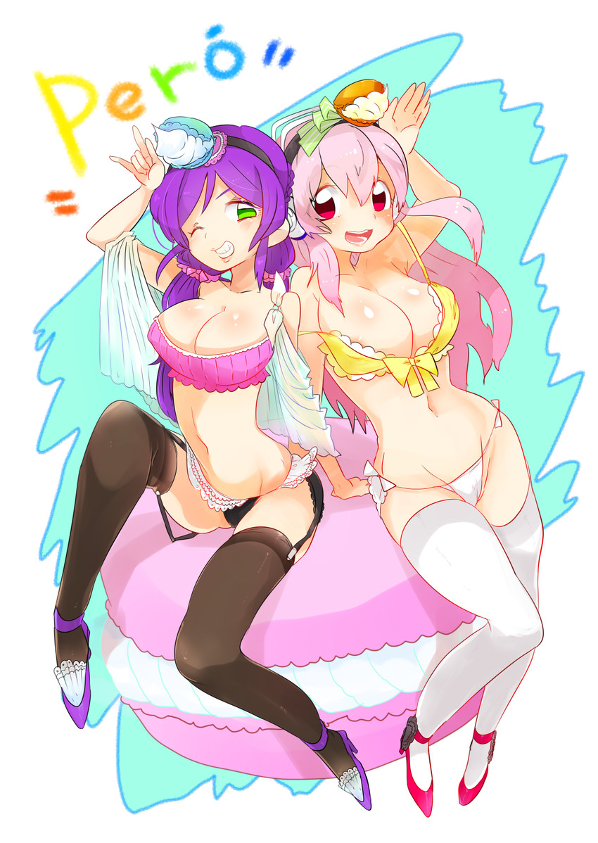 tojo nozomi and super sonico (love live! and 2 more) drawn by perozm